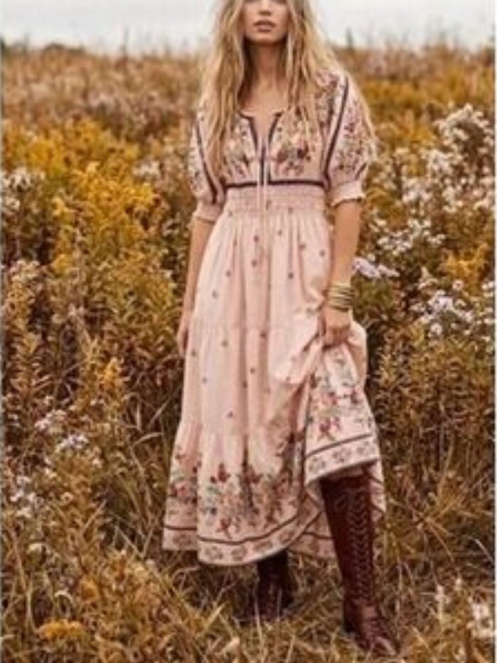 Anthropologie Blush Pink Floral Maxi Dress